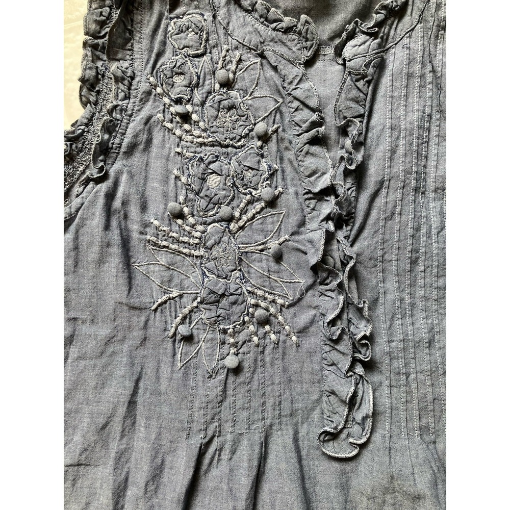 Ann Taylor Loft Solid Blue Cotton Partial Button … - image 2